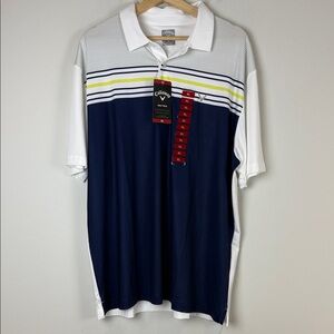 Callaway Opti Dri Mens Golf Polo - Size XL, Navy, White, Grey, and Yellow
